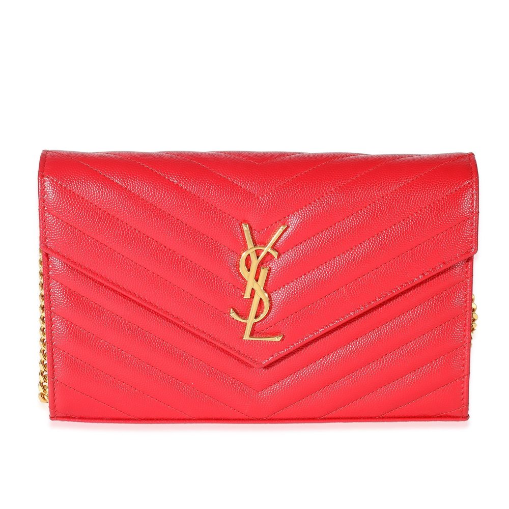 Saint Laurent Red Grain De Poudre Cassandre Chain Wallet